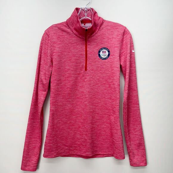 Nike US Olympic Team Red Pullover‎ Half Zip Long Sleeve Shirt Top Women's Small - Picture 1 of 11